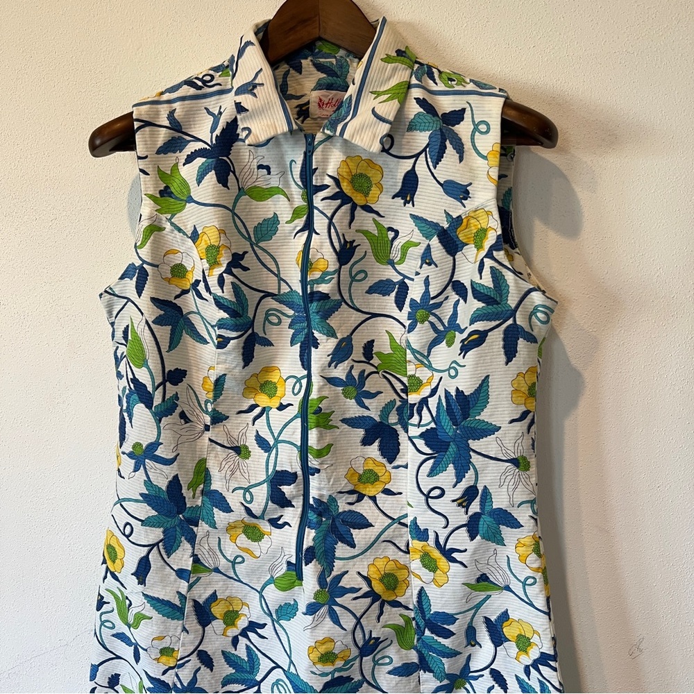Vintage 1960s Holly Hill Floral Sleeveless Dress Jackie O Mad Men Era Pleats - Picture 4 of 14